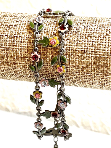 Women’s Romantic Crystal Resin Flower Bracelet W/ Antique Flair - Picture 4 of 12