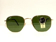 Ray-Ban RB3548N 001 Hexagonal Gold Frame Green Lens Unisex Sunglasses