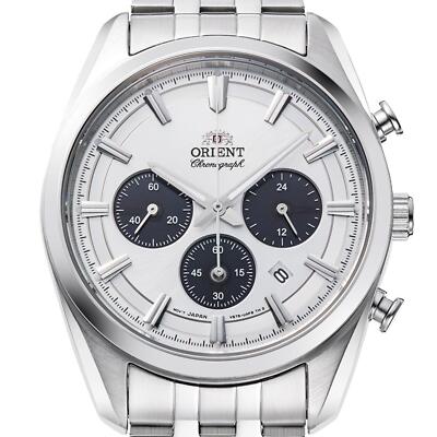 Orient Stretto Solar Chronograph White Dial Steel Strap Mens Watch