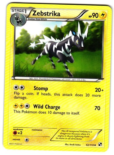 Pokemon Black and White Zebstrika (42) #42/114 Uncommon Lightly