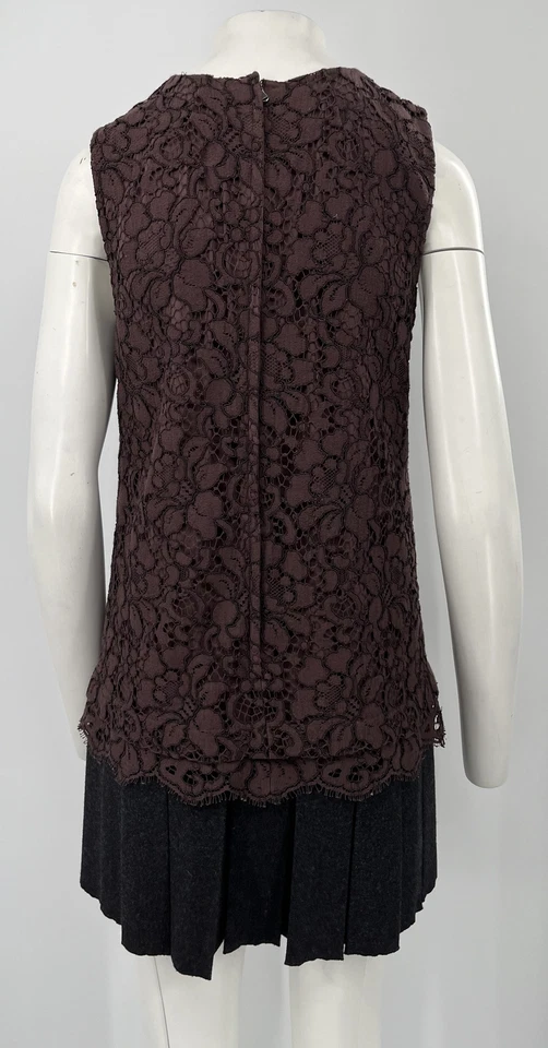 Mini Vestido Dolce&Gabbana Púrpura Floral Encaje Sin Mangas con Ribete Plisado Gris talla 42 Foto 3 de 4