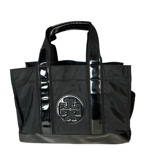 Tory Burch Women’s Handbag Tote Bag Logo Black Open Top Closure Patent Nylon - Picture 3 of 12
