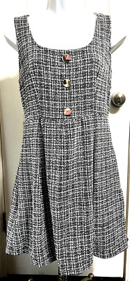 SHEIN FIT & PLEATED FLARE SIZE S SLEEVELESS ROUND NECK GOLD BUTTONS DRESS NWOT