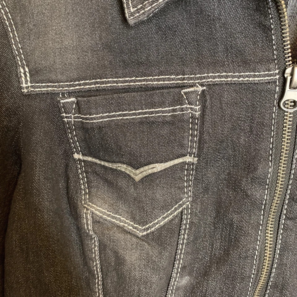 Chaqueta de Jean Baccini para Mujer M Negra Denim Cremallera Manga Larga Básica con Cuello Foto 3 de 4