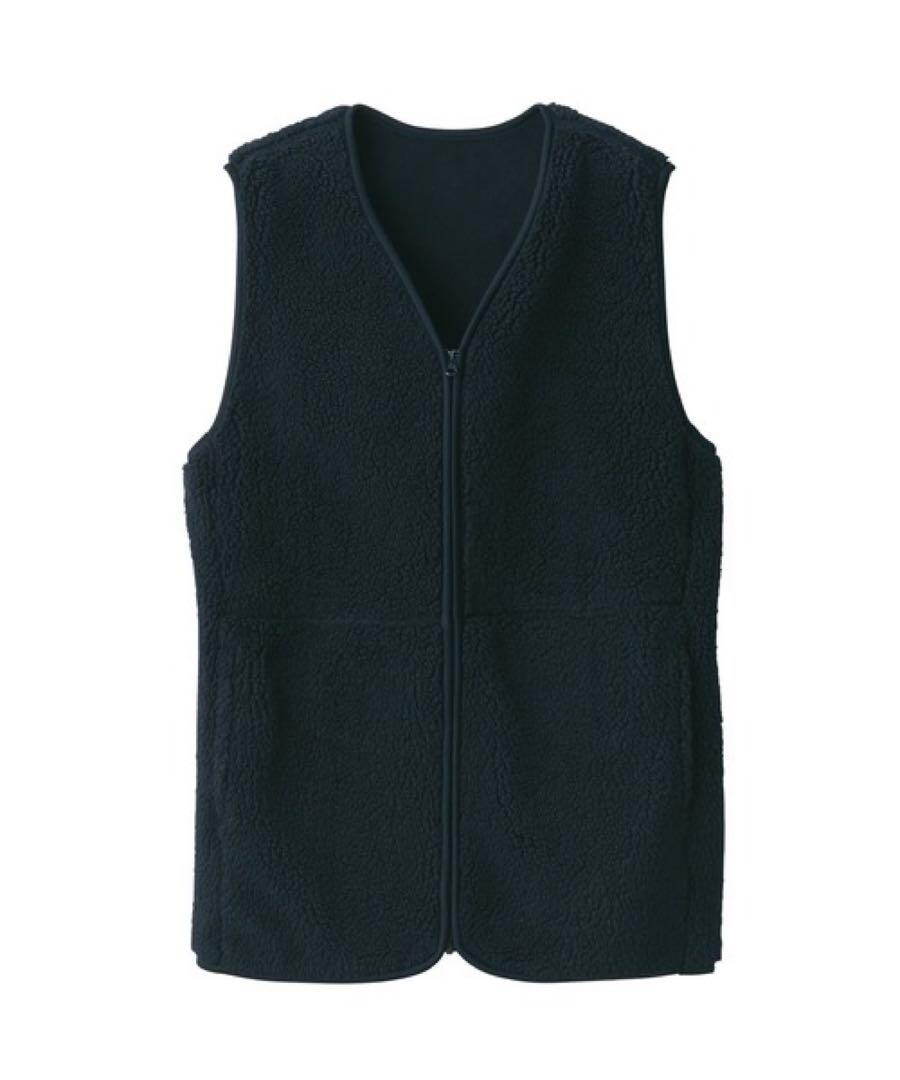 MUJI Recycled Polyester Boa Fleece Vest color Dark Navy size-L