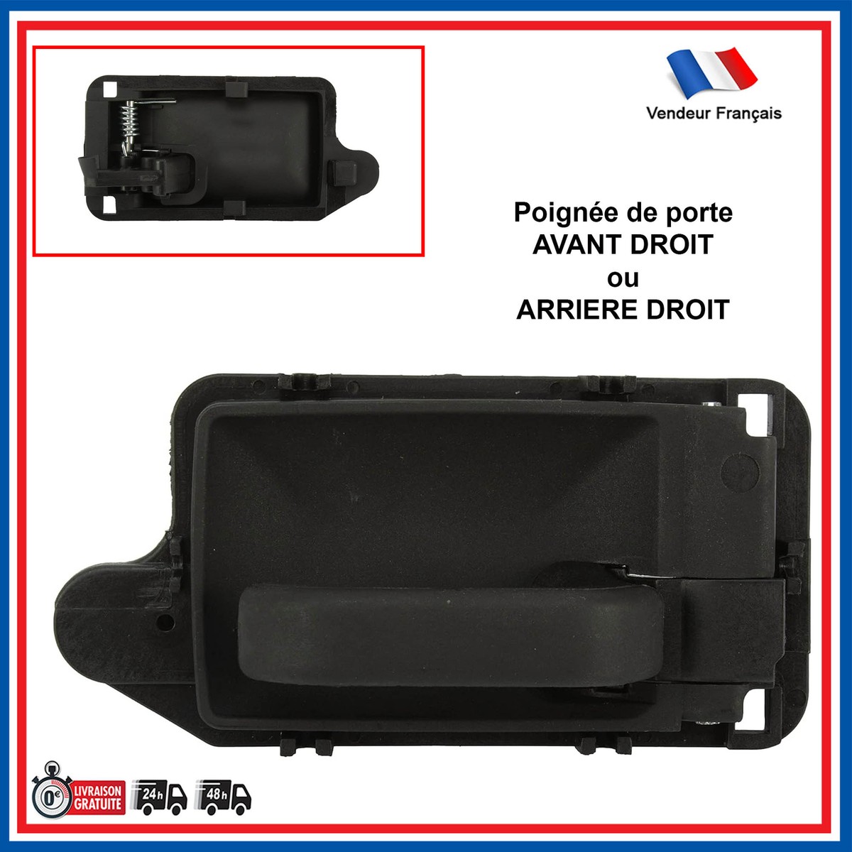 Poignée De Porte Intérieure Avant/arrière Droite Pour Citroën AX, Peugeot 106, 205, 309 - Compatible 9144.24 9144.41