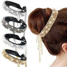 4pcs Bun Clip Rhinestone Bun Cover Tassel Claw Holder Rhinestone for Women Girls