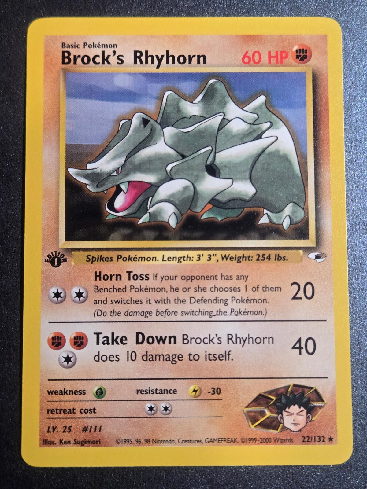 Brock's Rhyhorn 22/132 NM Gym Heroes Rare Pokemon 1st Edition