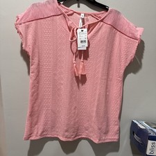 NY Collection Women’s Size Small Pink Eyelet Tie Short Sleeve Tops NWT