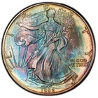 MS68 1992 $1 ASE Silver Eagle Dollar, PCGS Trueview- Nicely Rainbow Toned