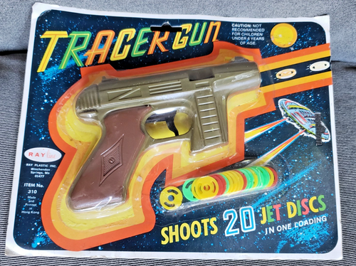 Vintage Rayline Gold Tone Plastic Tracer Disc Toy Gun & Discs Mint on ...