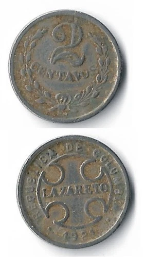 COLOMBIA. 2 CENTS 1921. LAZARETO