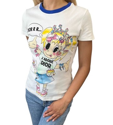 Christian Dior Vintage 2005 J'ADORE Cartoon T-shirt Top #40 White