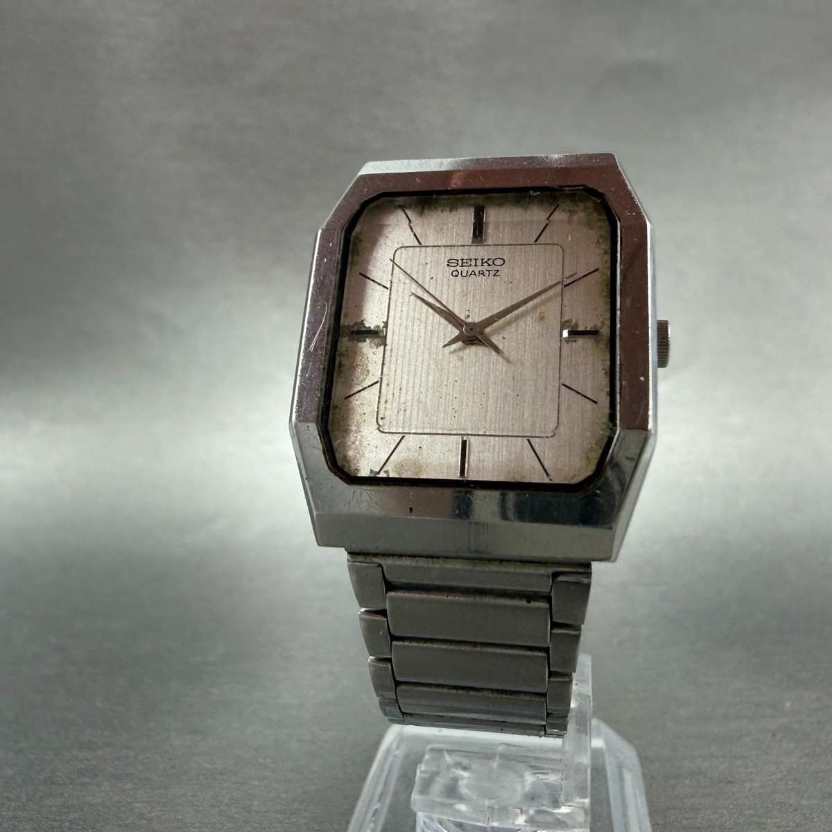 Seiko Tank Watch Men 27mm Silver Dial Silver Tone Octagon 7431