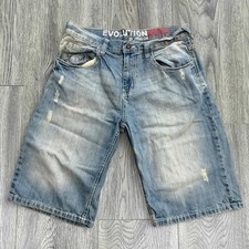 Vintage Y2K Evolution In Design Baggy Denim Shorts Jorts Mens Size 36 Distressed