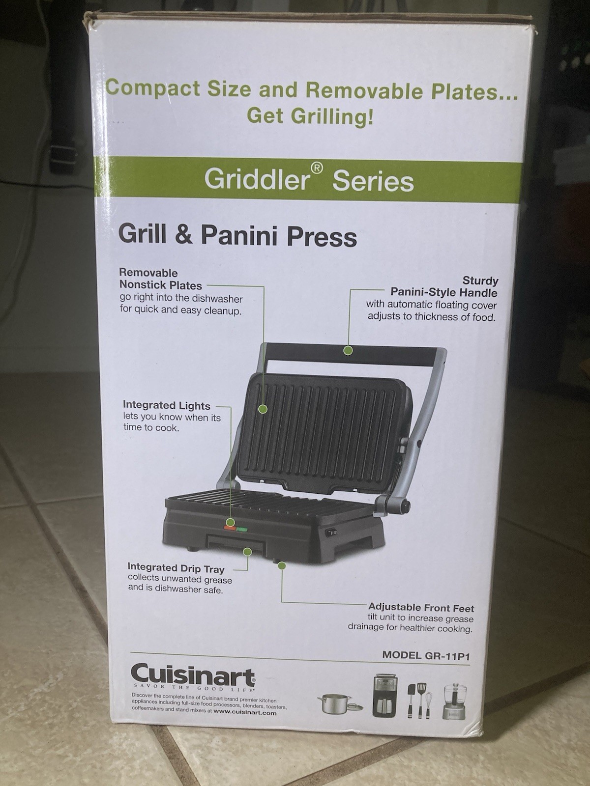 Cuisinart 3-in-1 Griddler Grill & Panini Press Stainless Steel GR-11P1, Open Box