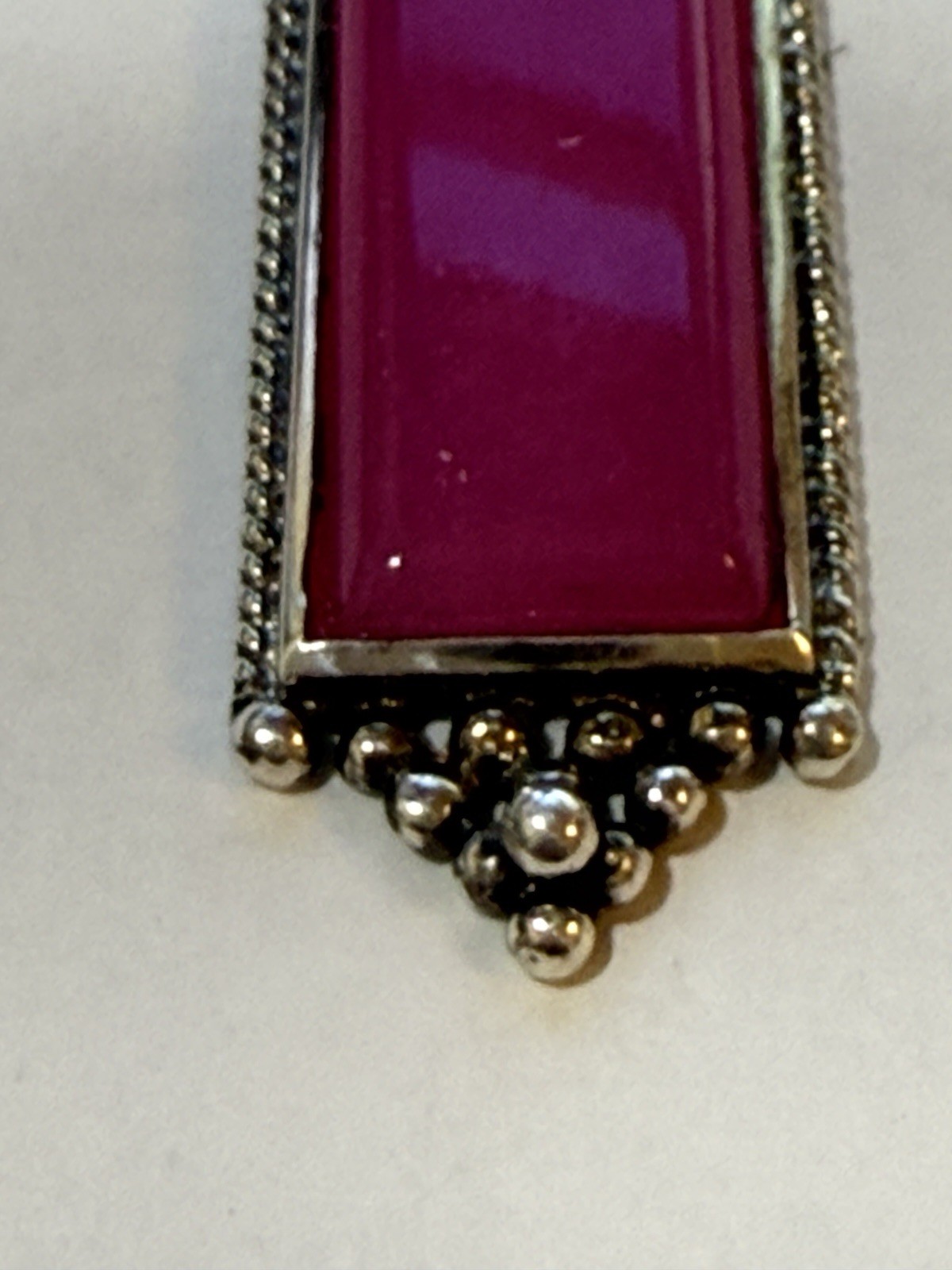 925 Sterling Silver Pink Jade Rectangular Pendant… - image 2