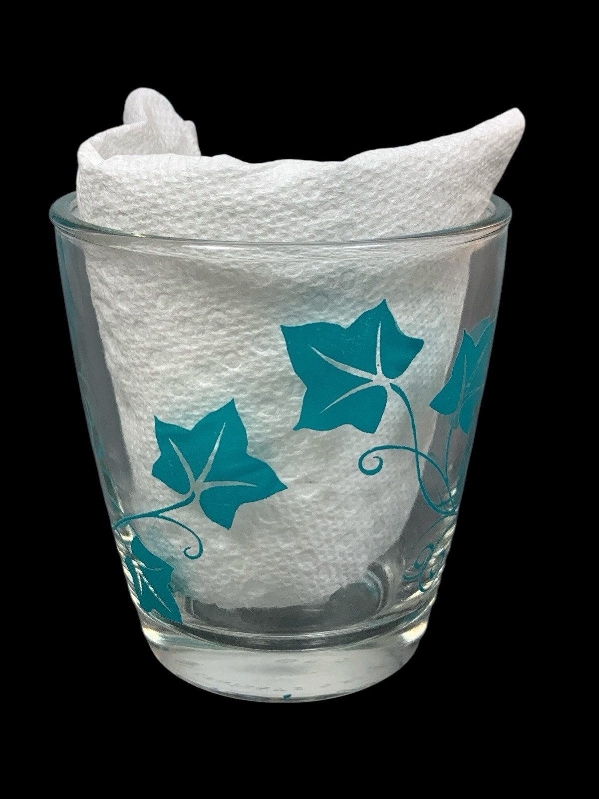 Vintage 60s Teal Ivy Sour Cream Glass 1/2 Pint-image