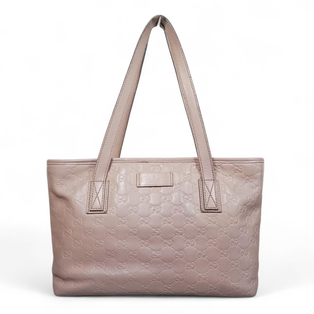 Gucci Shima GG Beige Pink Leather Tote Bag Preowned