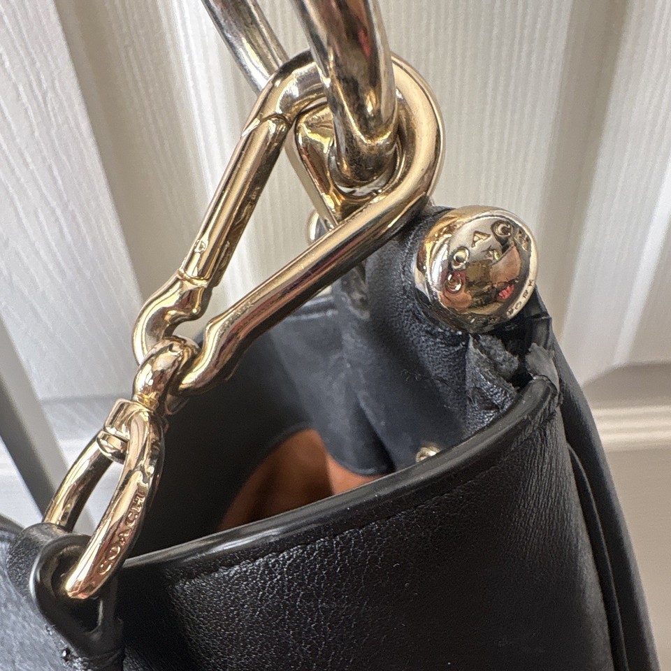 Coach Black Smooth Leather Hobo Shoulder Bag Zip/Magnetic Gold HW Brown ...
