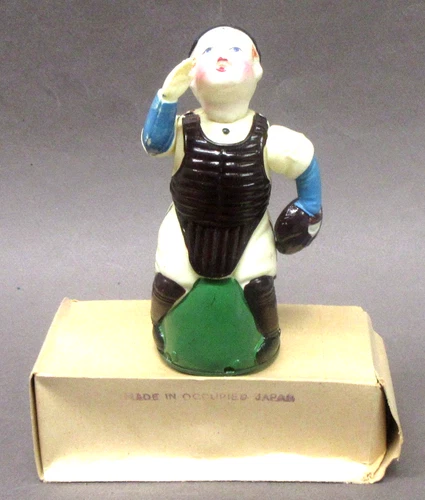 late 1940s Occupied Japan NY Yankees BASEBALL CATCHER celluloid windup MIB works