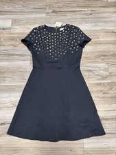Michael Kors Black Studded A-Line Dress Size 8 Short Sleeve Gold Dots NWT