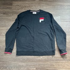 FILA Mens French Terry Black Crewneck Sweatshirt XL Embroidered F Logo Athletic