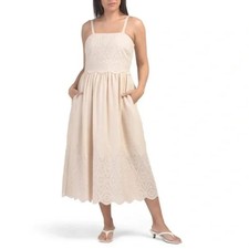 NWT $295 Elie Tahari Sand Linen Blend Embroidered Maxi Dress 6