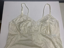 Vtg JcPenny Adonna Ivory Nylon Lace Full Slip Midi Nightgown Lingerie Dress 42