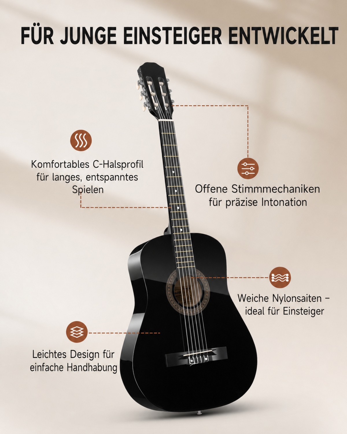 Moukey Chitarra Acustica 38 Pollici Dreadnought con Gigbag, Accordatore, Capotasto, Cinghia foto 3