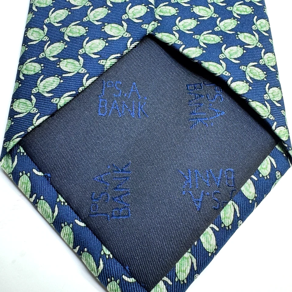 Jos A Bank Executive Collection Men’s Tie 100% Silk Navy Green Sea Turtle Print - Image 4 of 4