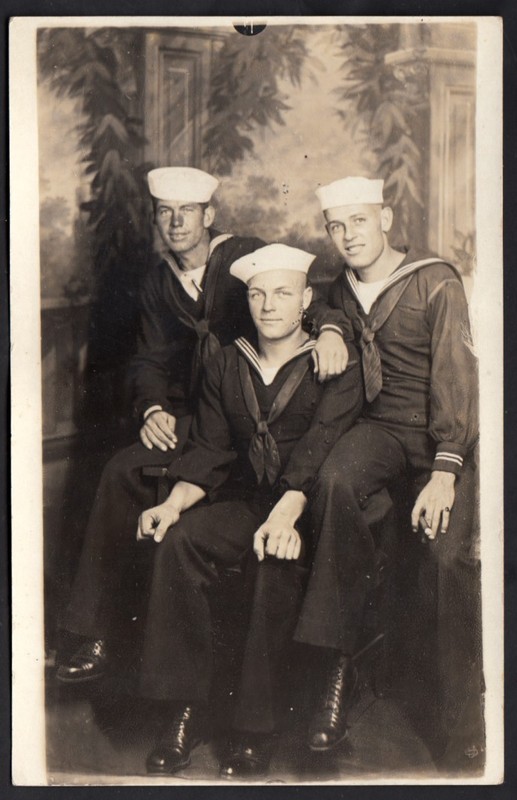 SIMMERING SEXY SAILOR MEN SHARE CHAIR in SHINY SHOES ~ 1910s RPPC PHOTO gay