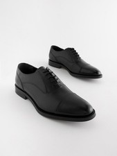 Image of Black Standard Fit Leather Oxford Toecap Shoes