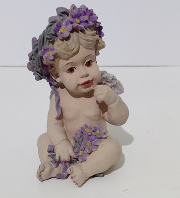 Vintage WBI Inc. 1993 Heavenly Angel Clay Resin Cherub Crown Of Violets 6 IN