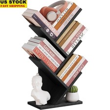4 Tier Tree Bookshelf Free Standing Bookcase Home Office Living Room Organizer
