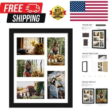 11x14 Black Collage Picture Frame Displays Five 4x6 Photos - Durable & Elegant