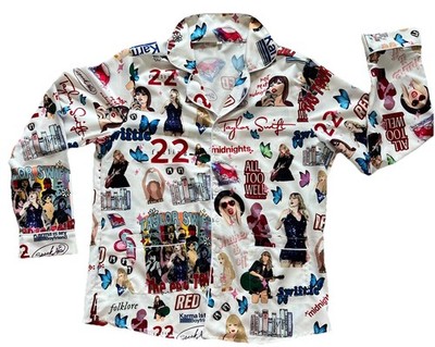 Taylor Swift Eras Tour Women Sz LG White All Over Print Long Sleeve Pajama Top
