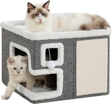 Cat Houses Indoor Cats Covered Cave Bed W/ Scratch Pad  Fluffy Ball Foldable