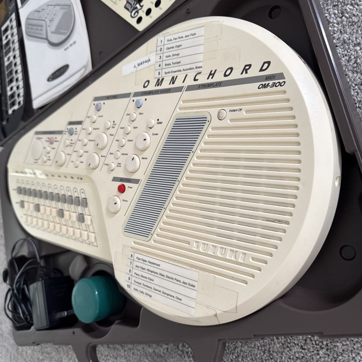 Vintage SUZUKI OMNICHORD OM-300 Synthesizer Case Overlays Power