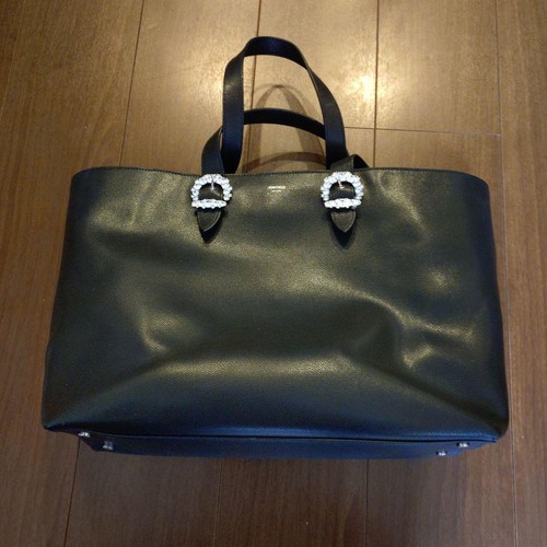 Jimmy Choo Black Leather Tote Bag with Crystal Buckle Excellent Condition