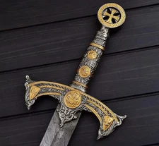 THE KNIGHTS TEMPLAR  Crusader Sword Custom Handmade Replica Damascus Steel Sword