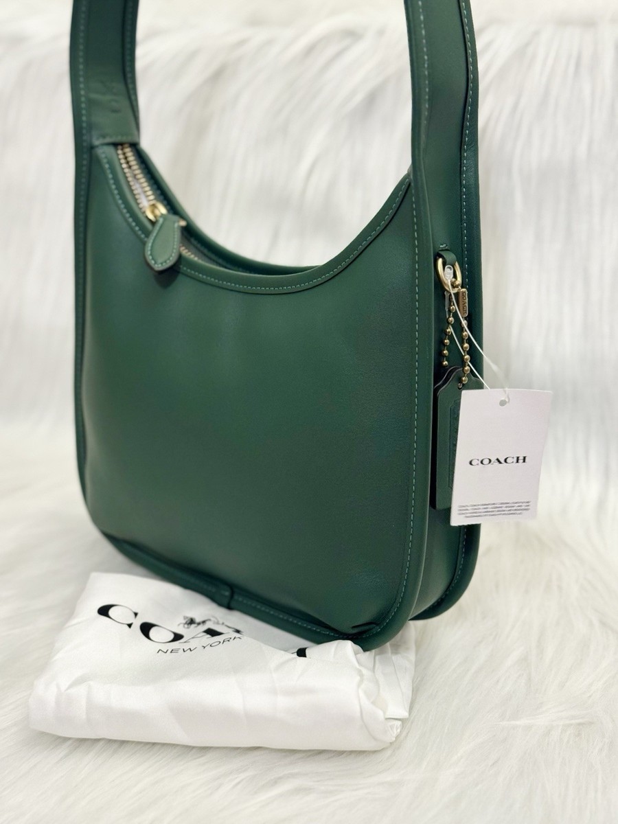 Coach Curve Zip Shoulder Bag in Brass/Hunter Green Glovetanned