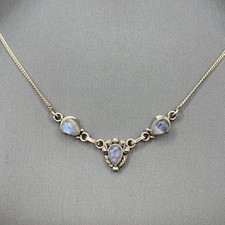 925 Sterling Silver Moonstone Trilogy Decorative Curb Chain Necklace- 18" Inches