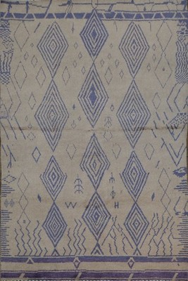 Beige and Blue-Diamond Tribal Area Rug 6x9 Ft Handmade Modern Wool Carpet