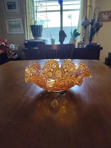 Carnival Imperial Long Hofstar Ruffled 11" Fruit Bowl, Vintage