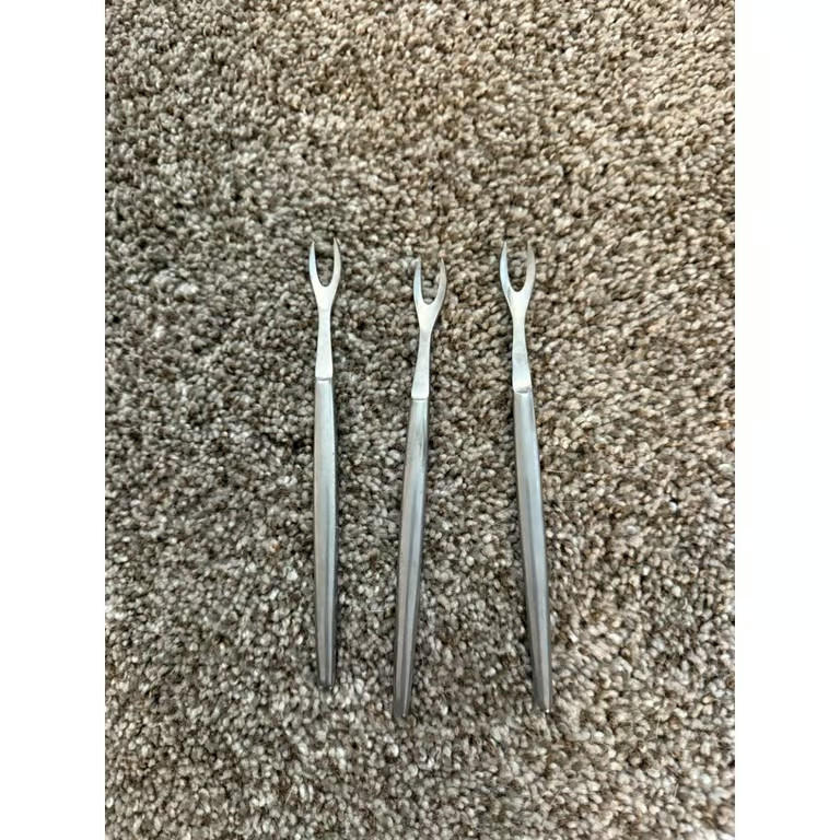 3 Vintage Italy Stainless Steel Cocktail Forks Mid-Century Appetizer Picks