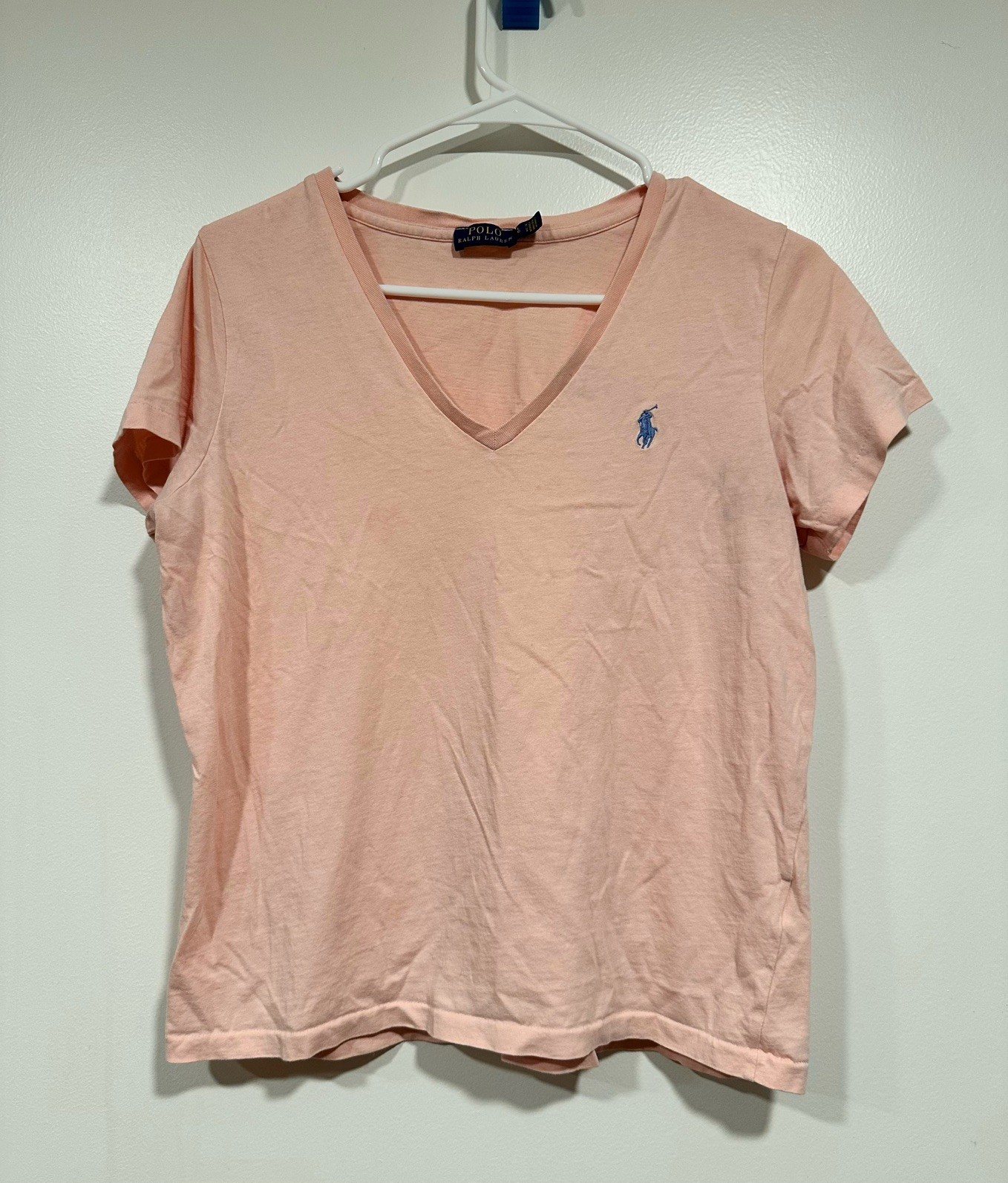 Polo Ralph Lauren Women’s V-Neck T-Shirt Pink Short Sleeve Pony Logo Cotton Sz L