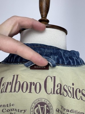 Vintage 90s Marlboro Classics Denim Jacket Men Medium Blue Trucker