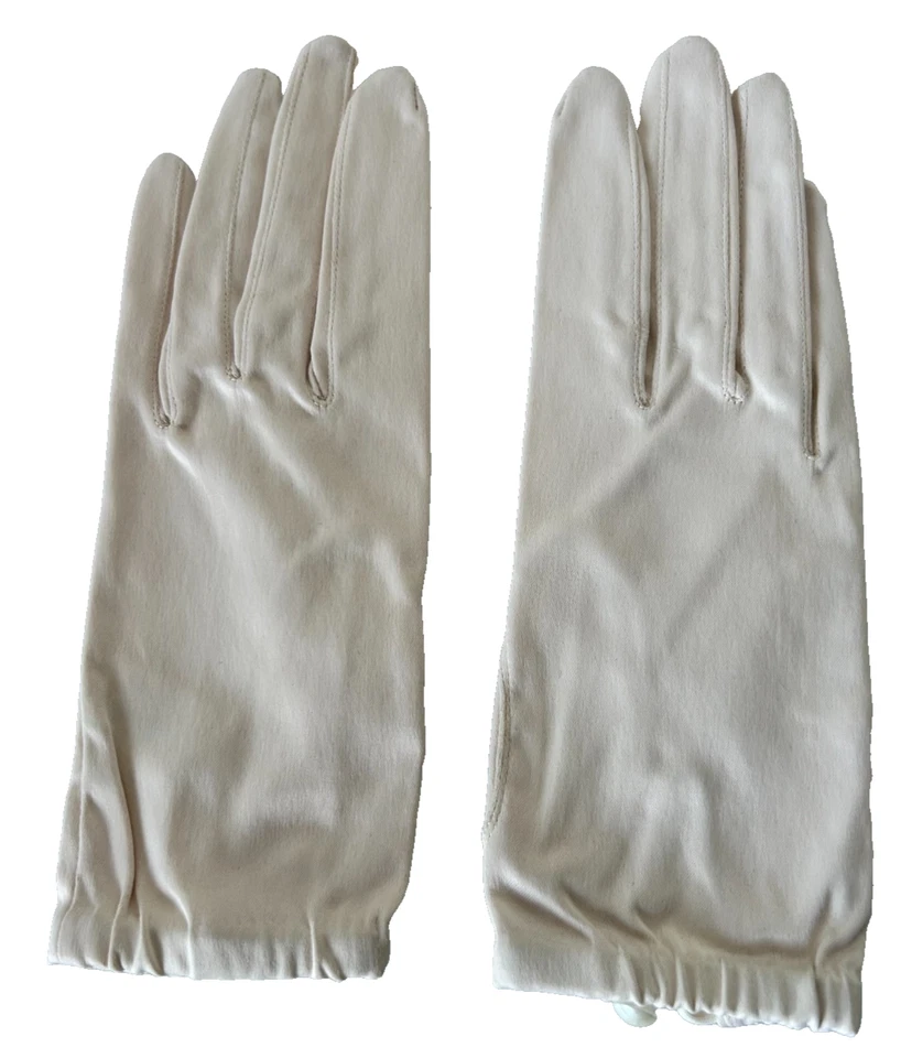 Luvas vintage NEYRET tamanho 7 blush cetim elástico pérola botão fechar NOVO França - Imagem 2 de 4