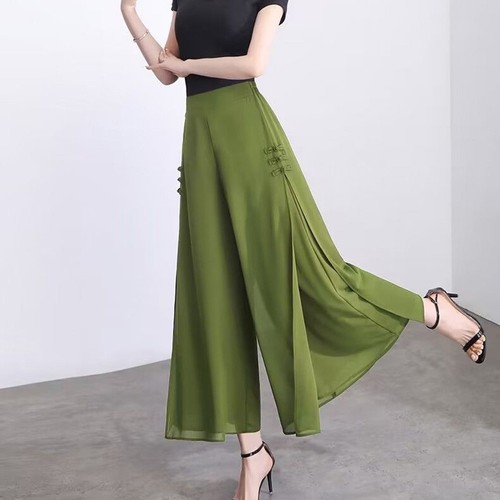 Lightweight Elastic Waist Chiffon Pants for Women with Unique Slit Design - Picture 7 of 16